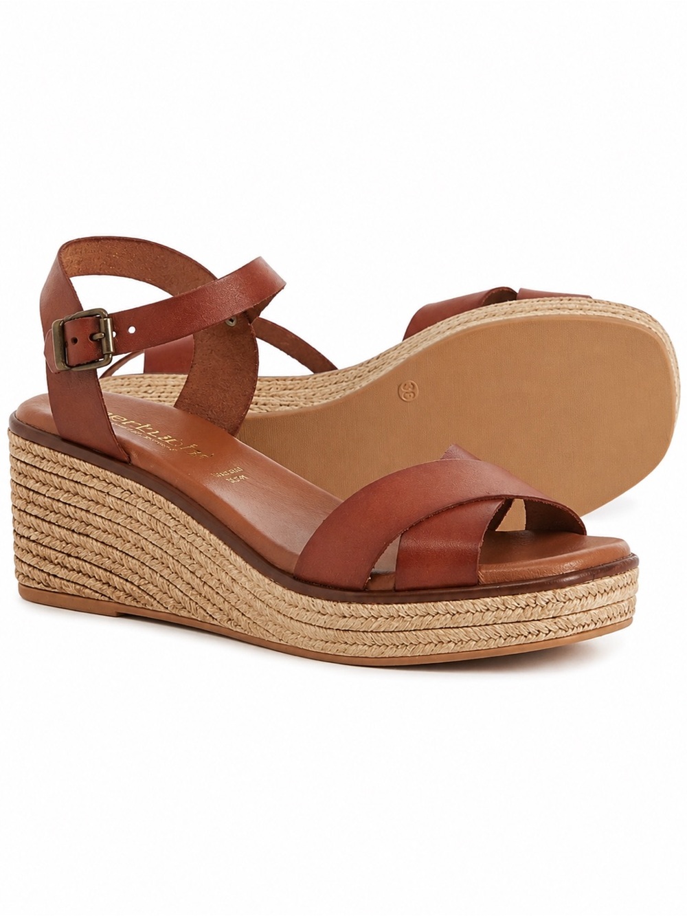 🎉LAST CHANCE🎉BERTUCHI Made in Spain Quarter‎ Strap Wedge Sandals - Leather